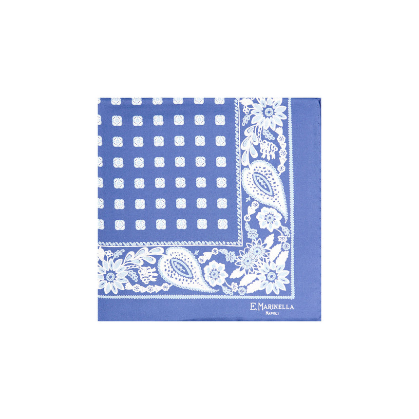 POWDER BLUE HAND-PRINTED SILK POCKET SQUARE
