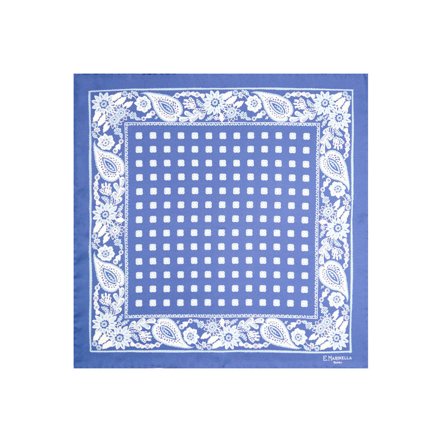 POWDER BLUE HAND-PRINTED SILK POCKET SQUARE