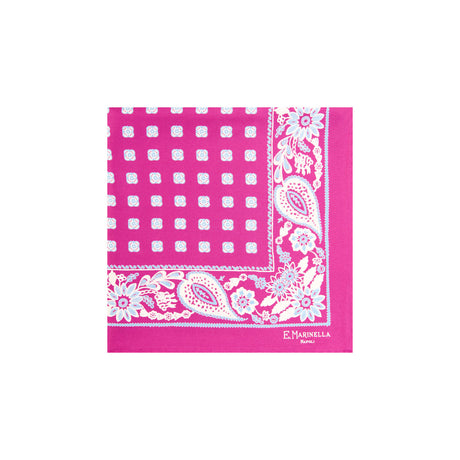 FUCHSIA HAND-PRINTED SILK POCKET SQUARE