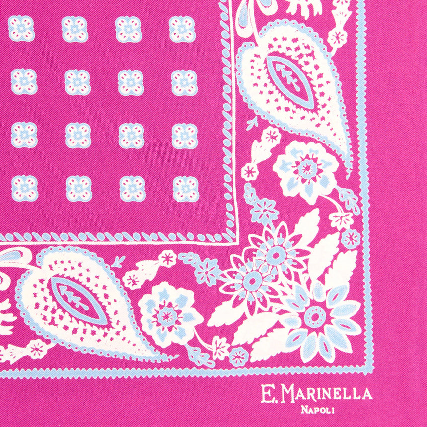 FUCHSIA HAND-PRINTED SILK POCKET SQUARE
