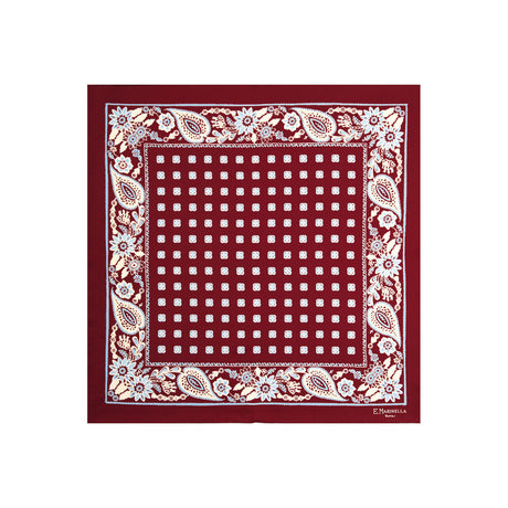 burgundy_hand_printed_silk_pocket_square_large_flower_pattern_centered_and_folded