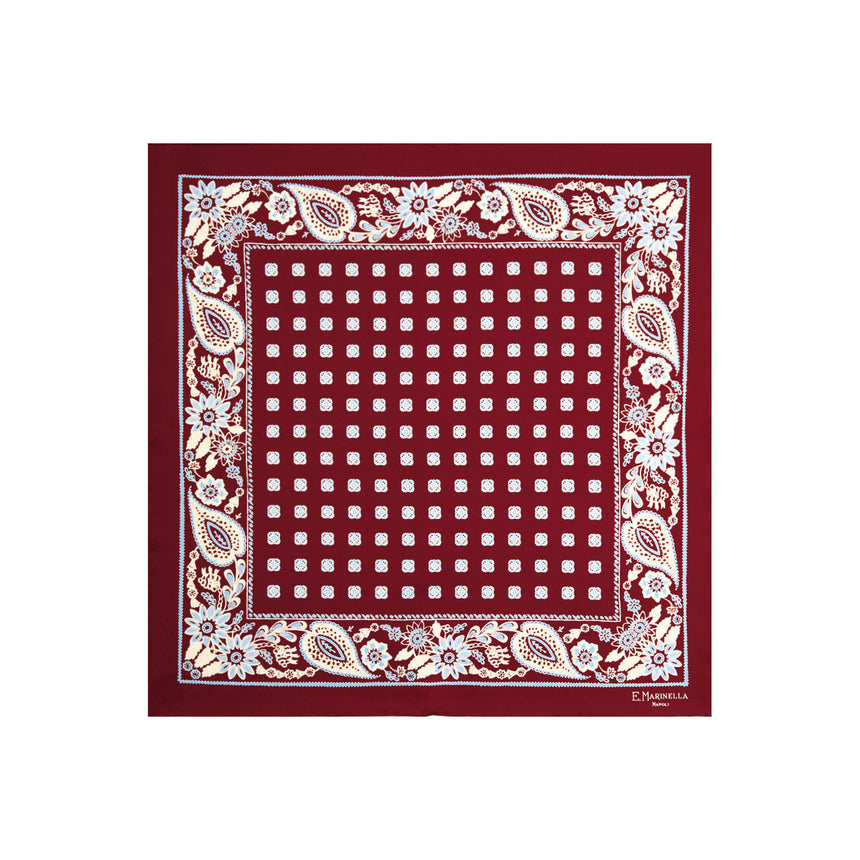 burgundy_hand_printed_silk_pocket_square_large_flower_pattern_centered_and_folded