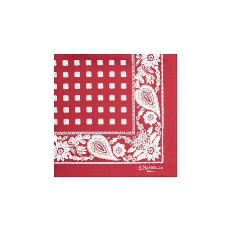 BURGUNDY HAND-PRINTED SILK POCKET SQUARE