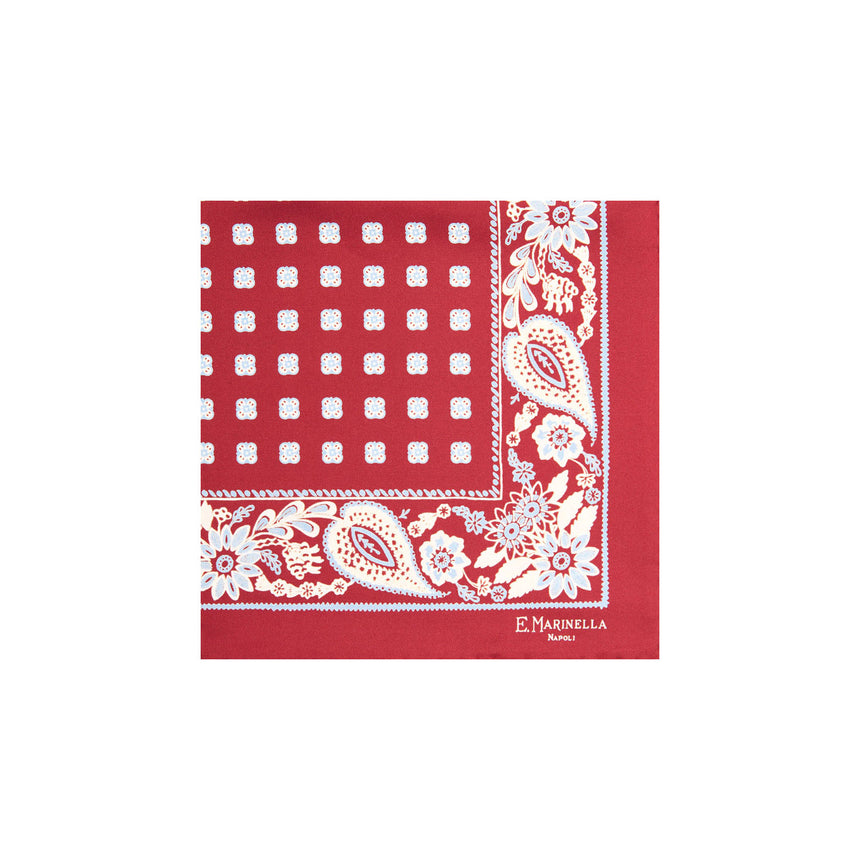 BURGUNDY HAND-PRINTED SILK POCKET SQUARE