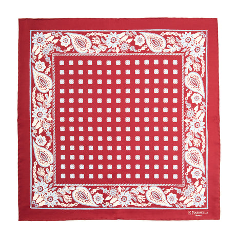 BURGUNDY HAND-PRINTED SILK POCKET SQUARE