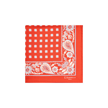 RED HAND-PRINTED SILK POCKET SQUARE