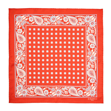 RED HAND-PRINTED SILK POCKET SQUARE