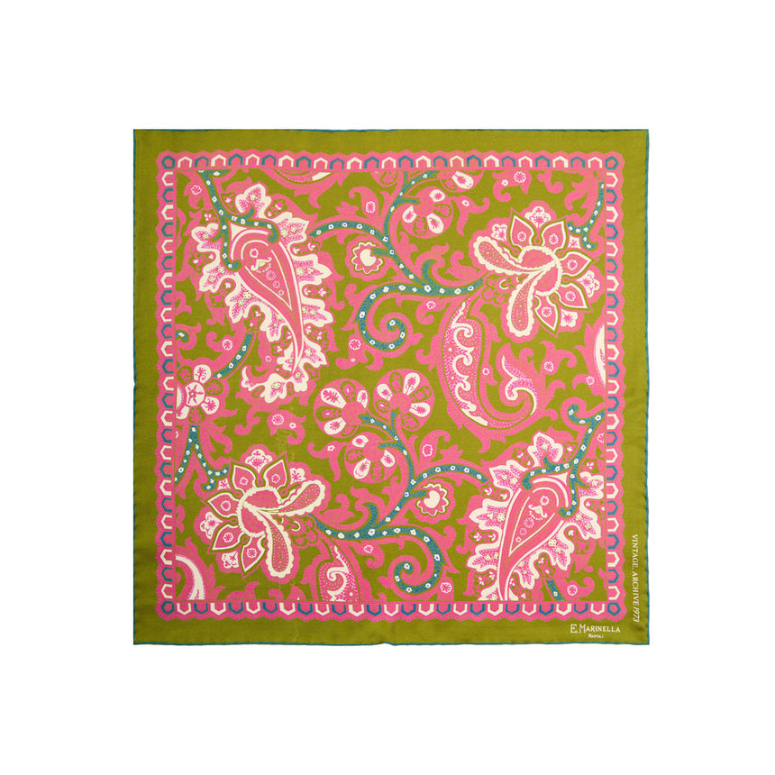 POCHETTE DA TASCHINO IN SETA STAMPATA A MANO VERDE OLIVA