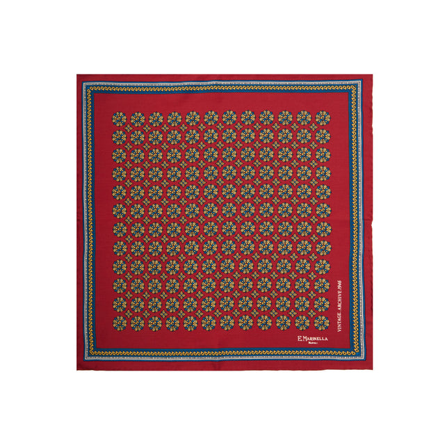 burgundy_hand_printed_silk_pocket_square_archivio_pattern_1946_fully_open_view