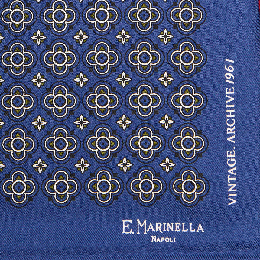 POCHETTE DA TASCHINO IN SETA STAMPATA A MANO BLU