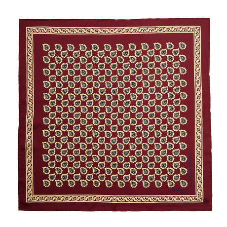 BURGUNDY HAND-PRINTED SILK POCKET SQUARE