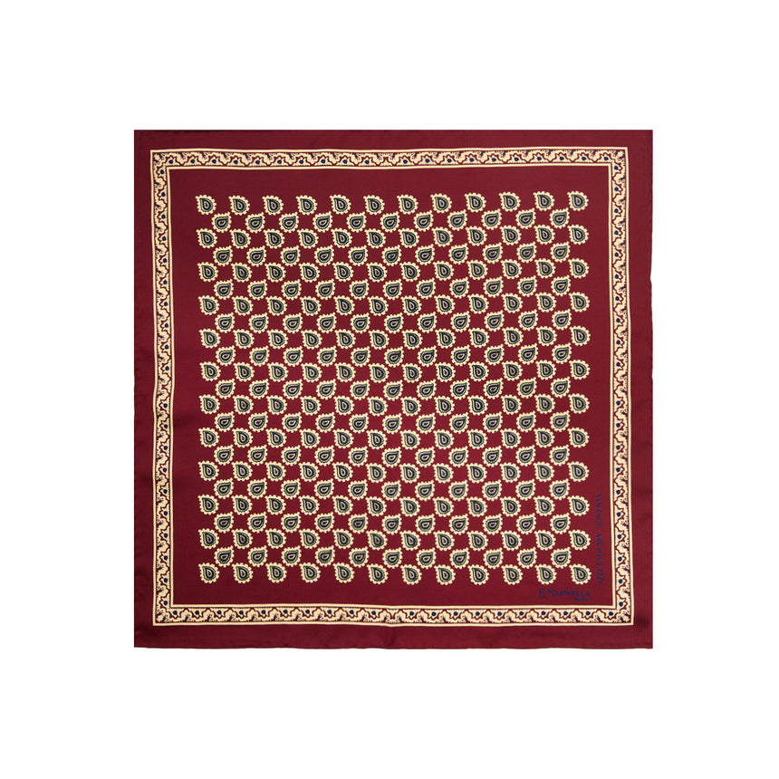 BURGUNDY HAND-PRINTED SILK POCKET SQUARE