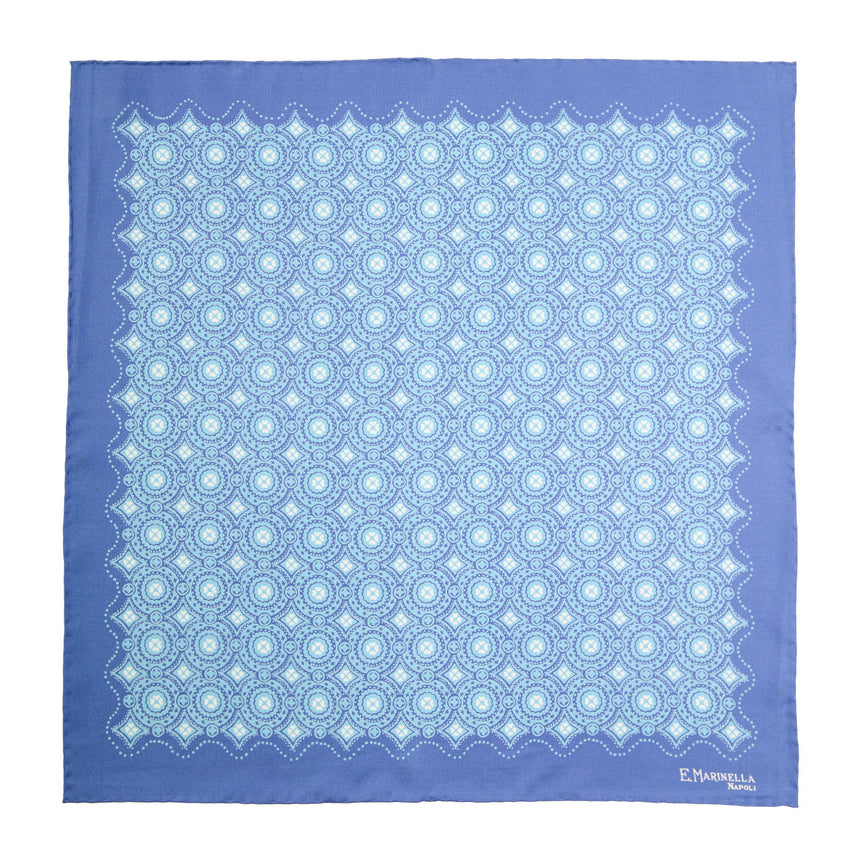 POWDER BLUE HAND-PRINTED SILK POCKET SQUARE