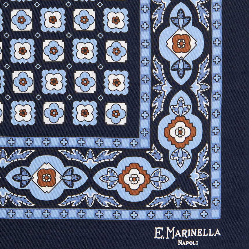 POCHETTE DA TASCHINO IN SETA STAMPATA A MANO BLU SCURO