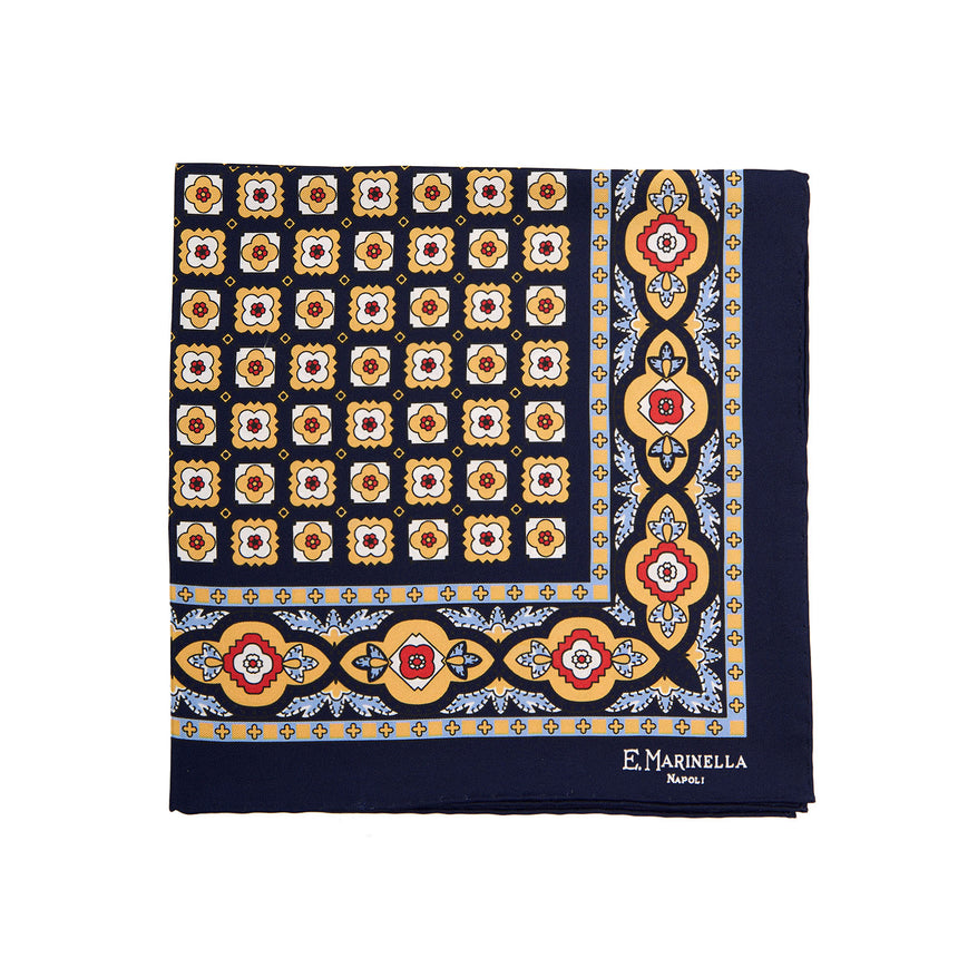 POCHETTE DA TASCHINO IN SETA STAMPATA A MANO BLU SCURO