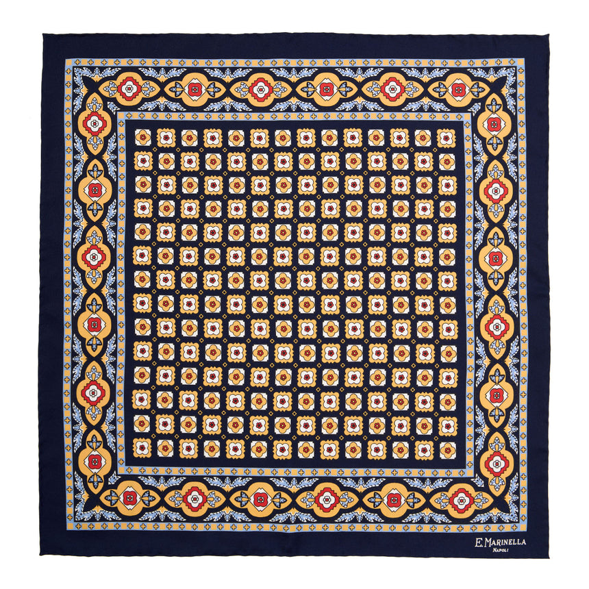 POCHETTE DA TASCHINO IN SETA STAMPATA A MANO BLU SCURO