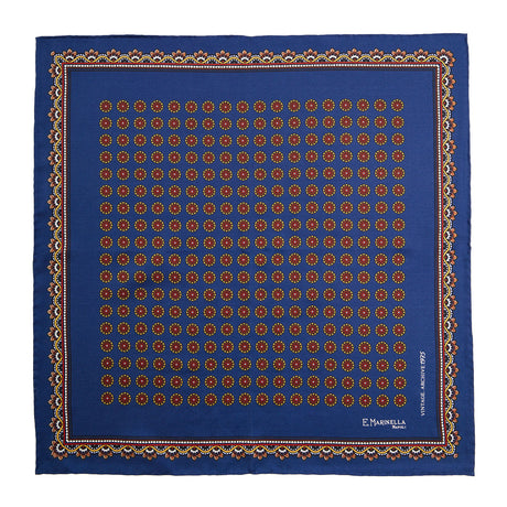 BLUE HAND-PRINTED SILK POCKET SQUARE