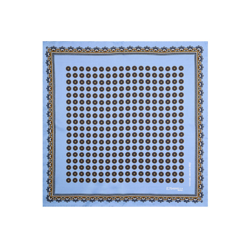 LIGHT BLUE HAND-PRINTED SILK POCKET SQUARE