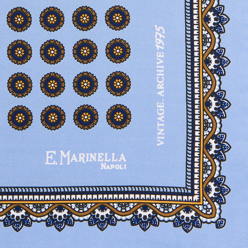 LIGHT BLUE HAND-PRINTED SILK POCKET SQUARE