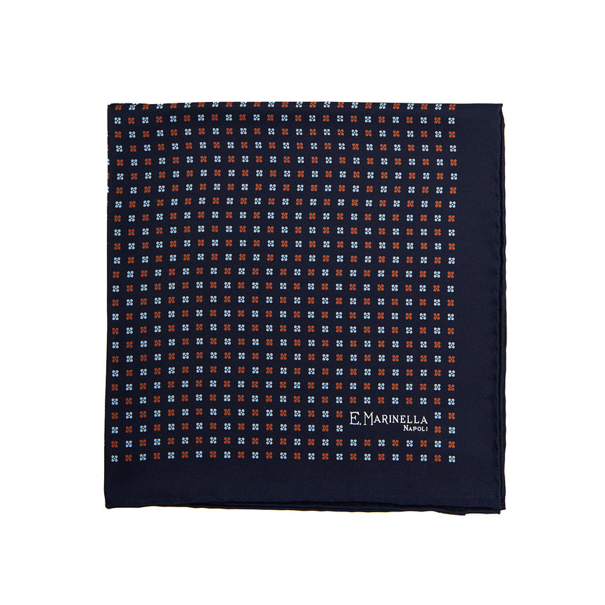 POCHETTE DA TASCHINO IN SETA STAMPATA A MANO BLU SCURO