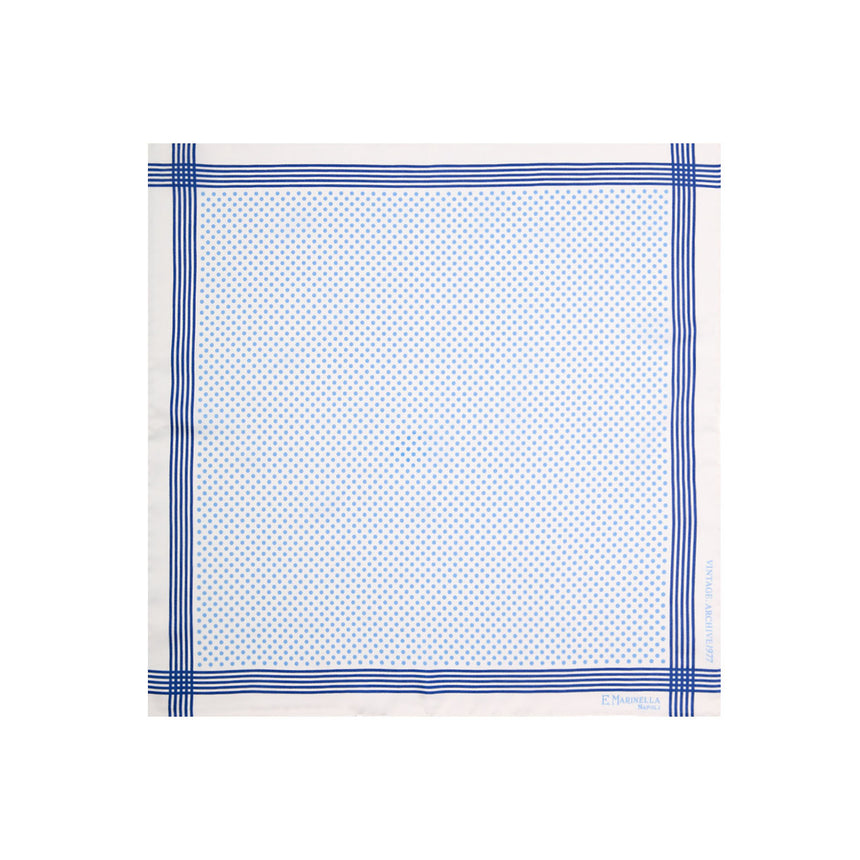 WHITE HAND-PRINTED SILK POCKET SQUARE