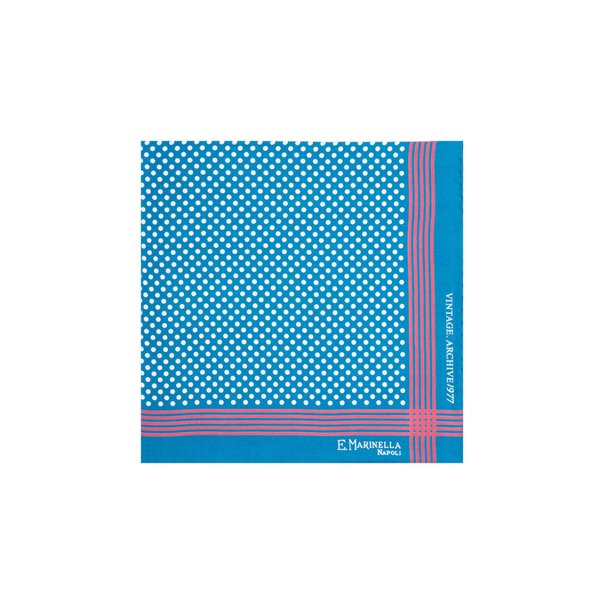 MID BLUE HAND-PRINTED SILK POCKET SQUARE