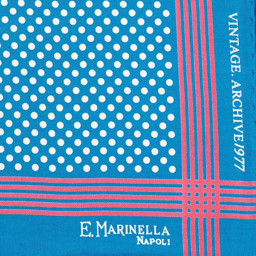 MID BLUE HAND-PRINTED SILK POCKET SQUARE