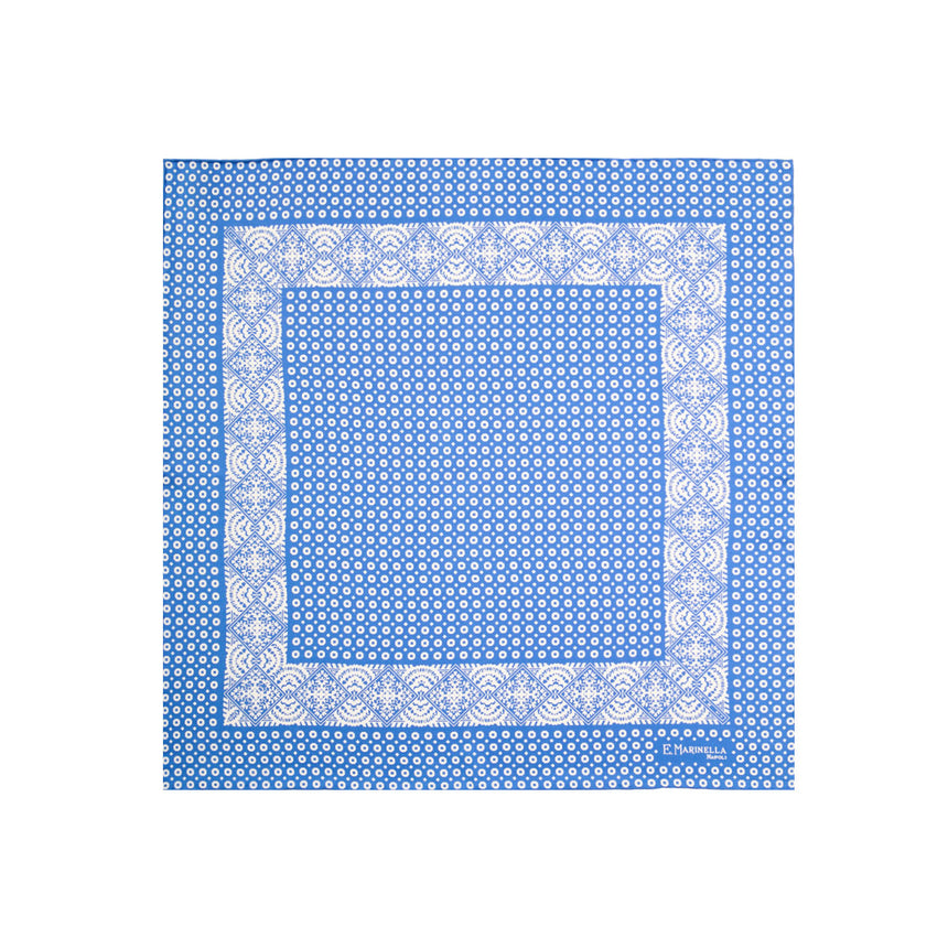 MID BLUE HAND-PRINTED SILK POCKET SQUARE