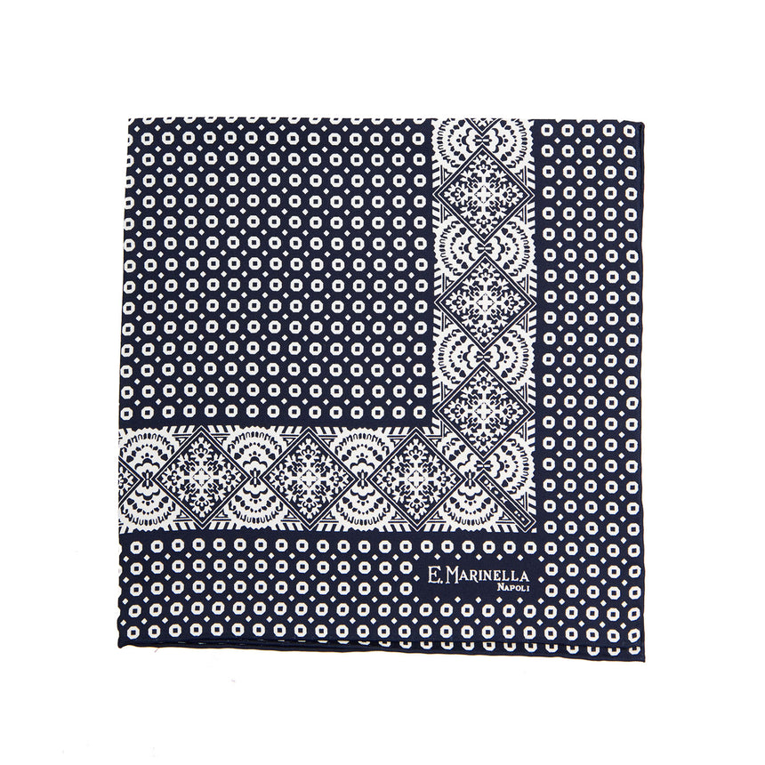 POCHETTE DA TASCHINO IN SETA STAMPATA A MANO BLU SCURO