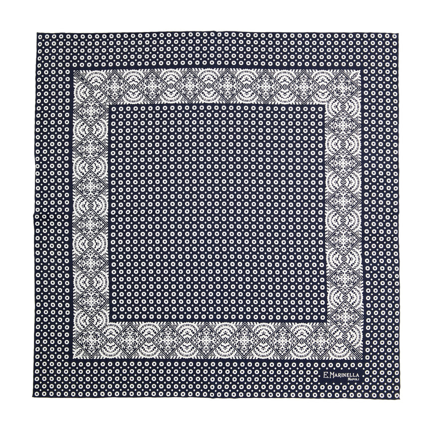 POCHETTE DA TASCHINO IN SETA STAMPATA A MANO BLU SCURO