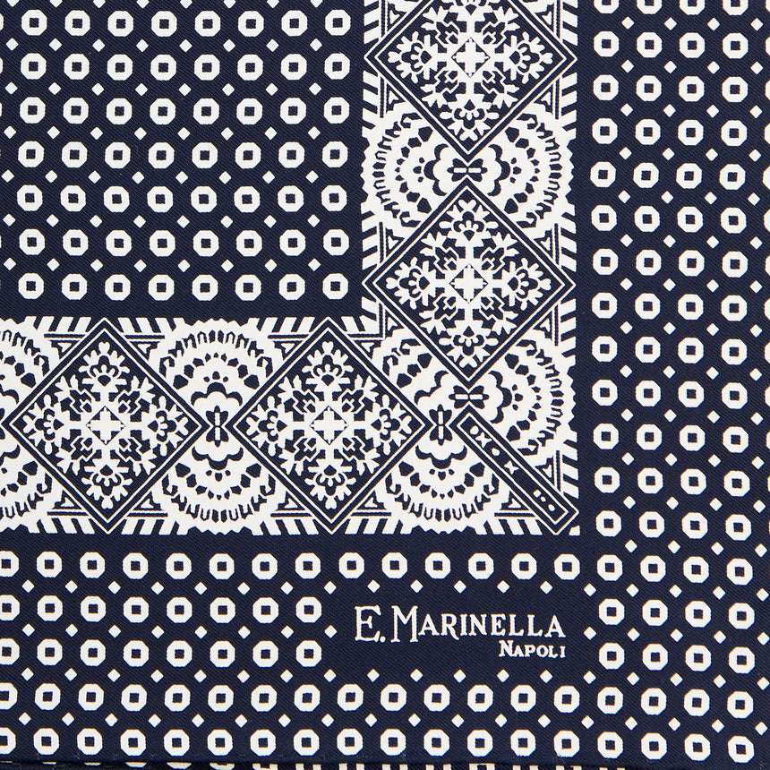 POCHETTE DA TASCHINO IN SETA STAMPATA A MANO BLU SCURO