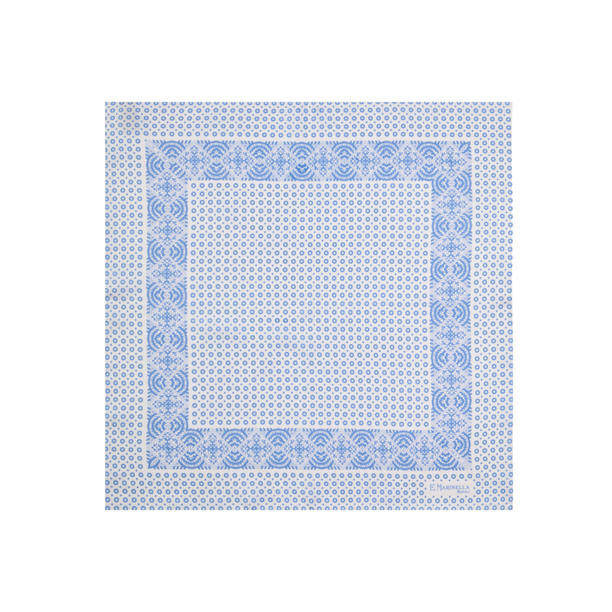 WHITE HAND-PRINTED SILK POCKET SQUARE