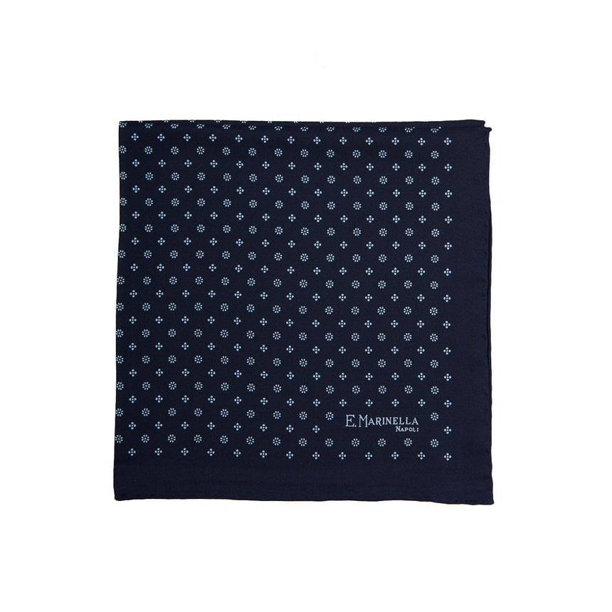 POCHETTE DA TASCHINO IN SETA STAMPATA A MANO BLU SCURO