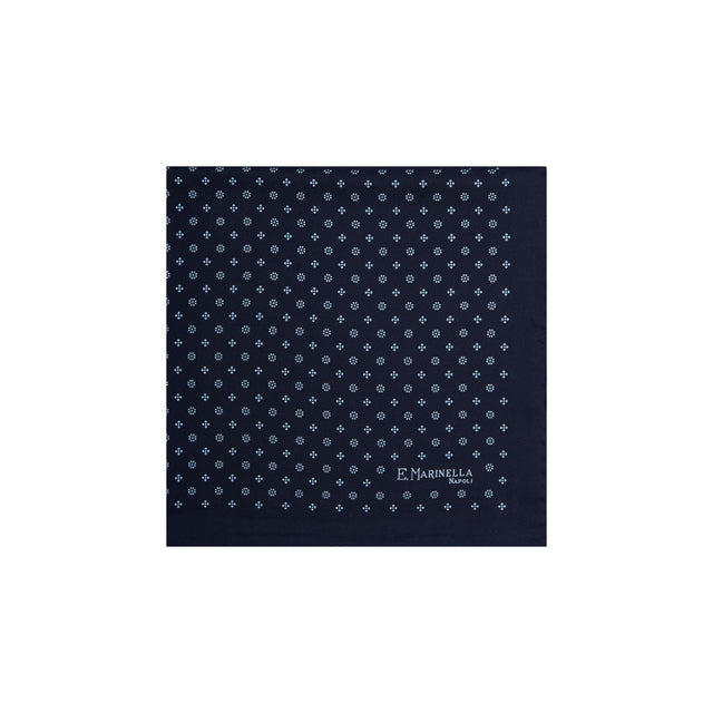 dark_blue_hand_printed_silk_pocket_square_small_flower_pattern_centered_and_folded