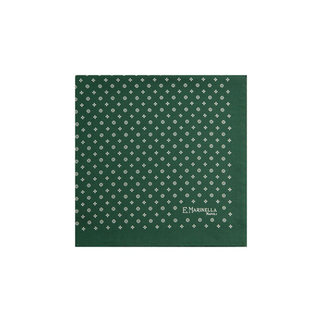 DARK GREEN HAND-PRINTED SILK POCKET SQUARE