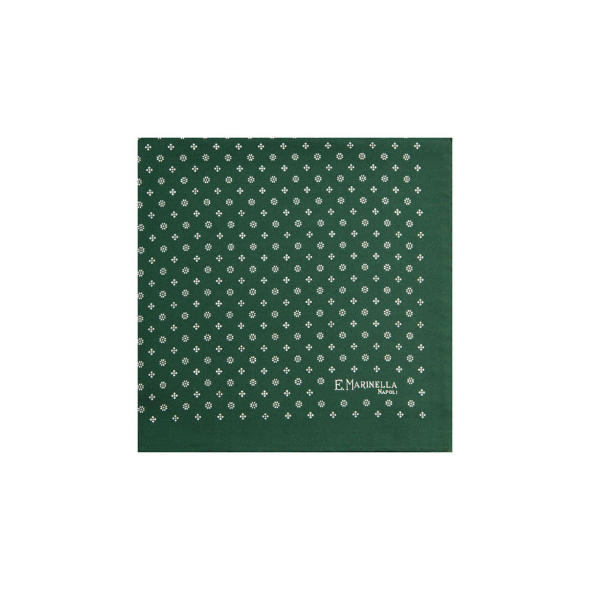DARK GREEN HAND-PRINTED SILK POCKET SQUARE