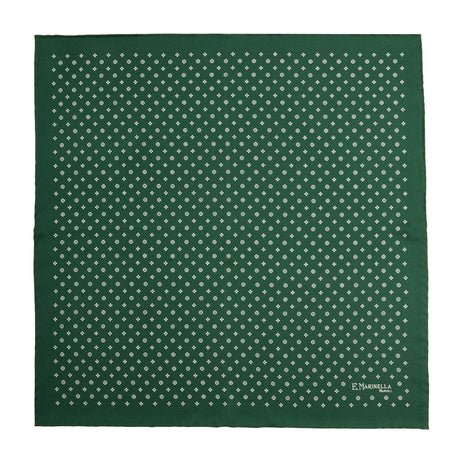 DARK GREEN HAND-PRINTED SILK POCKET SQUARE