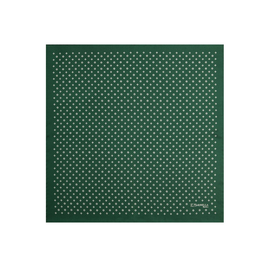 DARK GREEN HAND-PRINTED SILK POCKET SQUARE