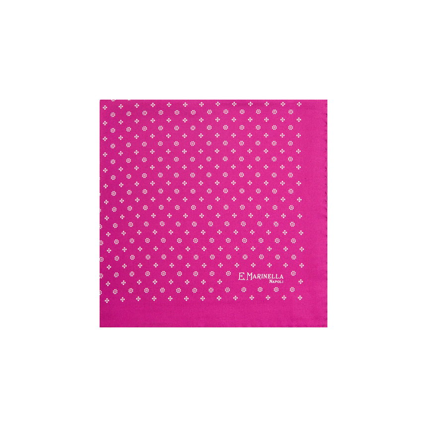 FUCHSIA HAND-PRINTED SILK POCKET SQUARE