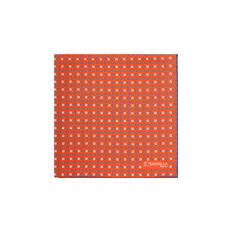 ORANGE HAND-PRINTED SILK POCKET SQUARE