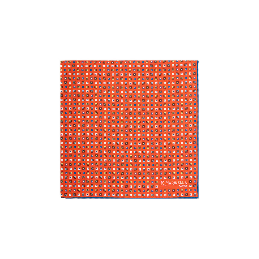 ORANGE HAND-PRINTED SILK POCKET SQUARE