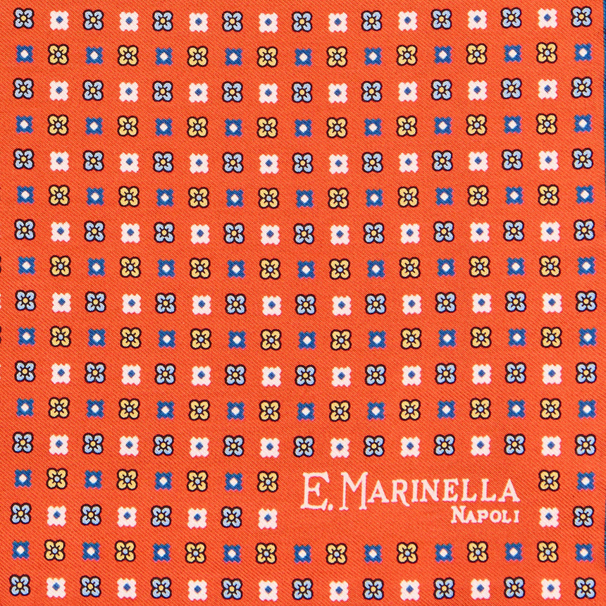 ORANGE HAND-PRINTED SILK POCKET SQUARE