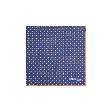BLUE HAND-PRINTED SILK POCKET SQUARE