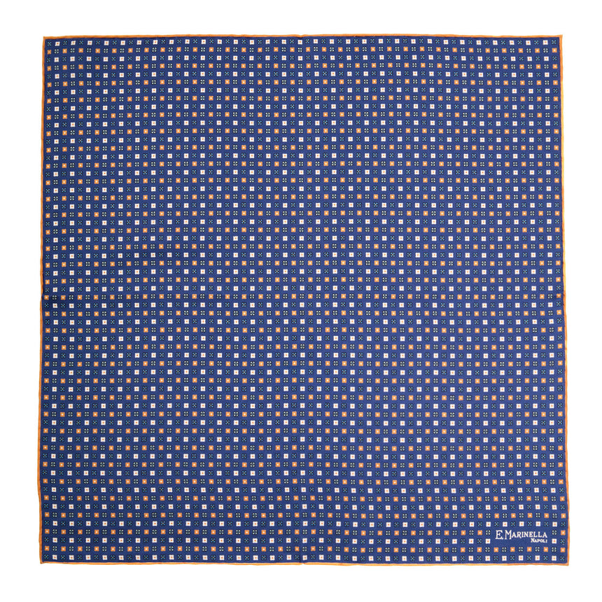 POCHETTE DA TASCHINO IN SETA STAMPATA A MANO BLU