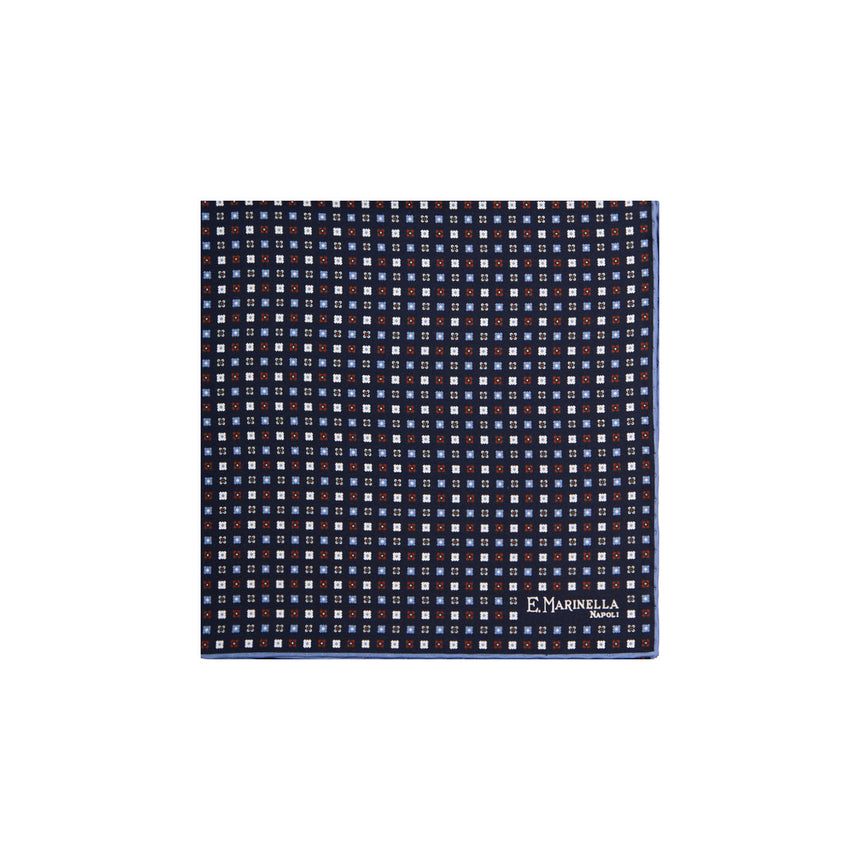 POCHETTE DA TASCHINO IN SETA STAMPATA A MANO BLU SCURO