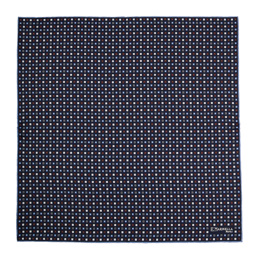 POCHETTE DA TASCHINO IN SETA STAMPATA A MANO BLU SCURO