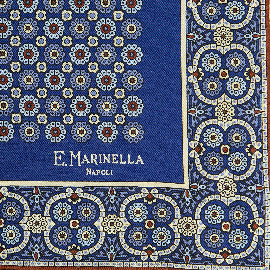 BLUE HAND-PRINTED SILK POCKET SQUARE