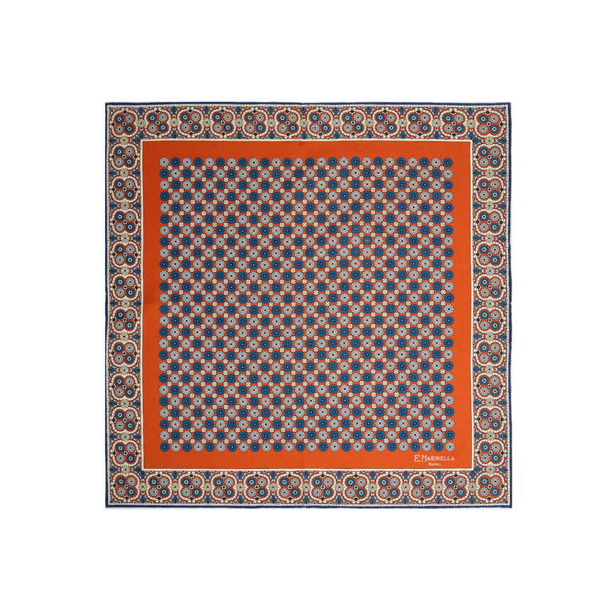 ORANGE HAND-PRINTED SILK POCKET SQUARE