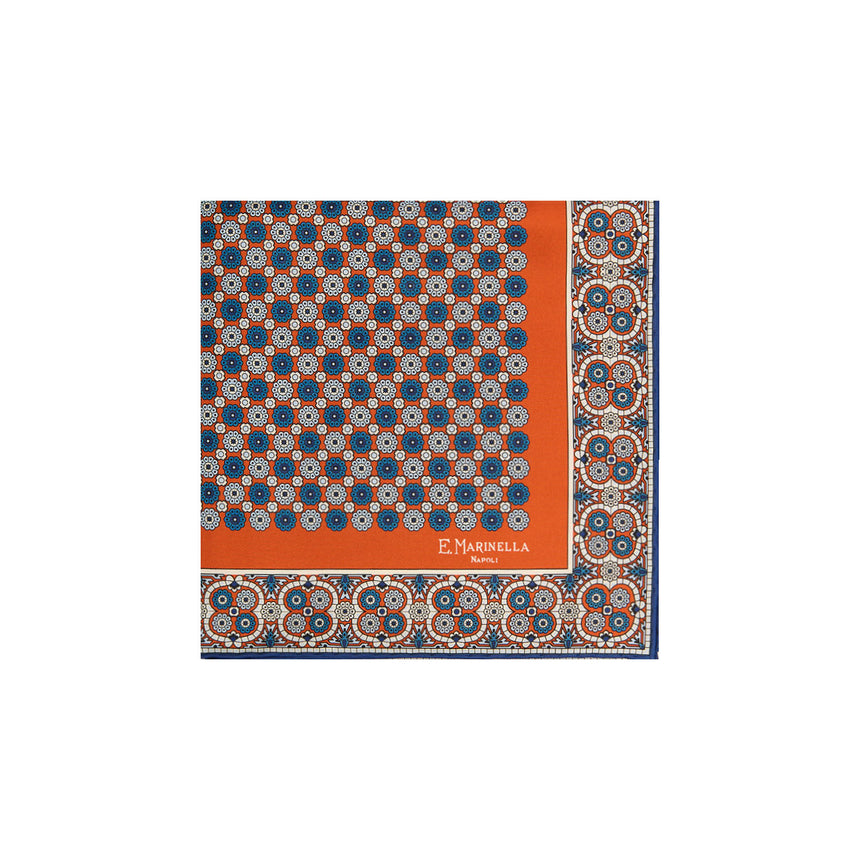 ORANGE HAND-PRINTED SILK POCKET SQUARE