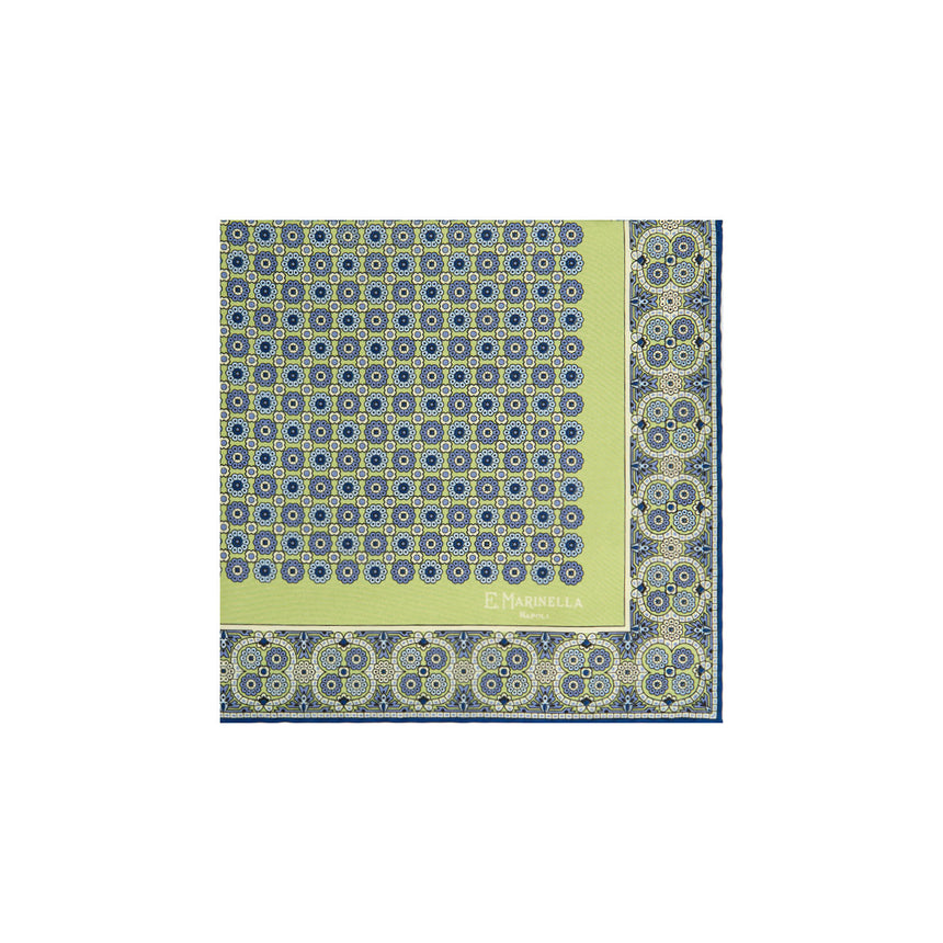LIGHT GREEN HAND-PRINTED SILK POCKET SQUARE